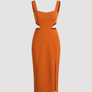 Cider Vibrant Orange Cutout Midi Dress